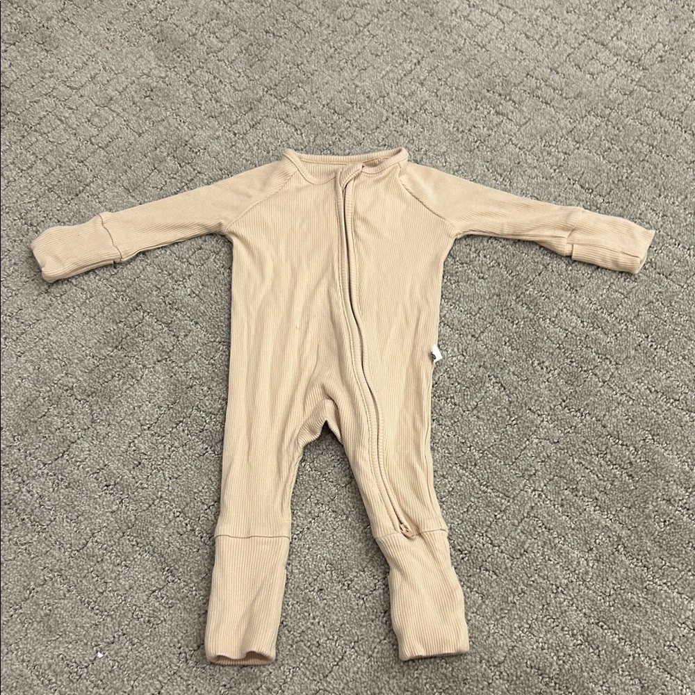 Kids Ribbed Zip Front One-Piece in Light Beige